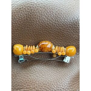 Vintage Handmade Baltic Butterscotch Honey Amber Hair Clip Barrette (1 Piece )